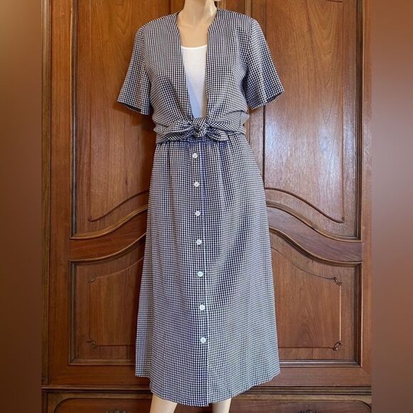 Vintage Set Gingham Shirt & Skirt 2 Piece Matching Black & White Size M - Picture 2 of 11